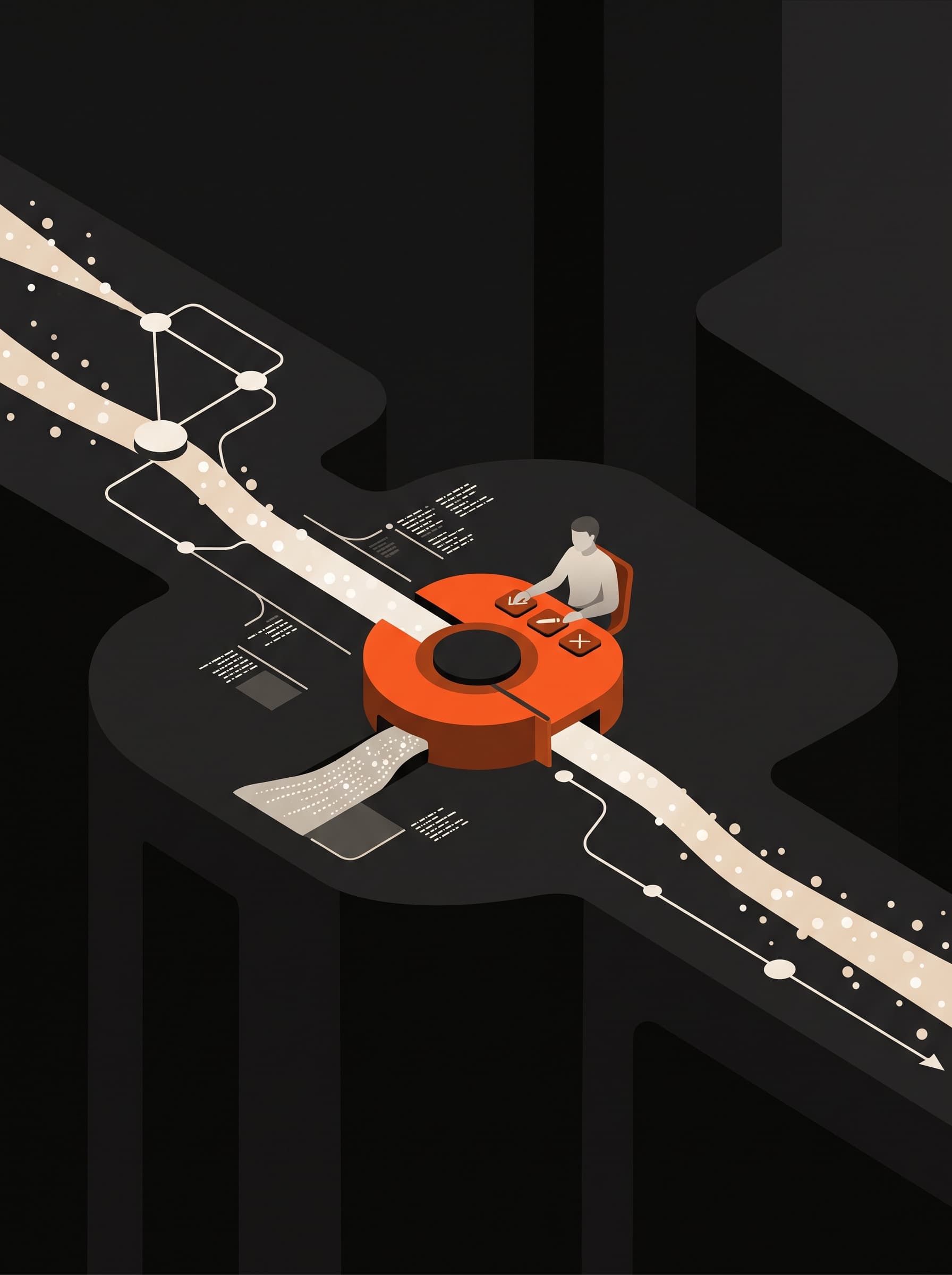 An automated operational path pausing at a visible human approval checkpoint.