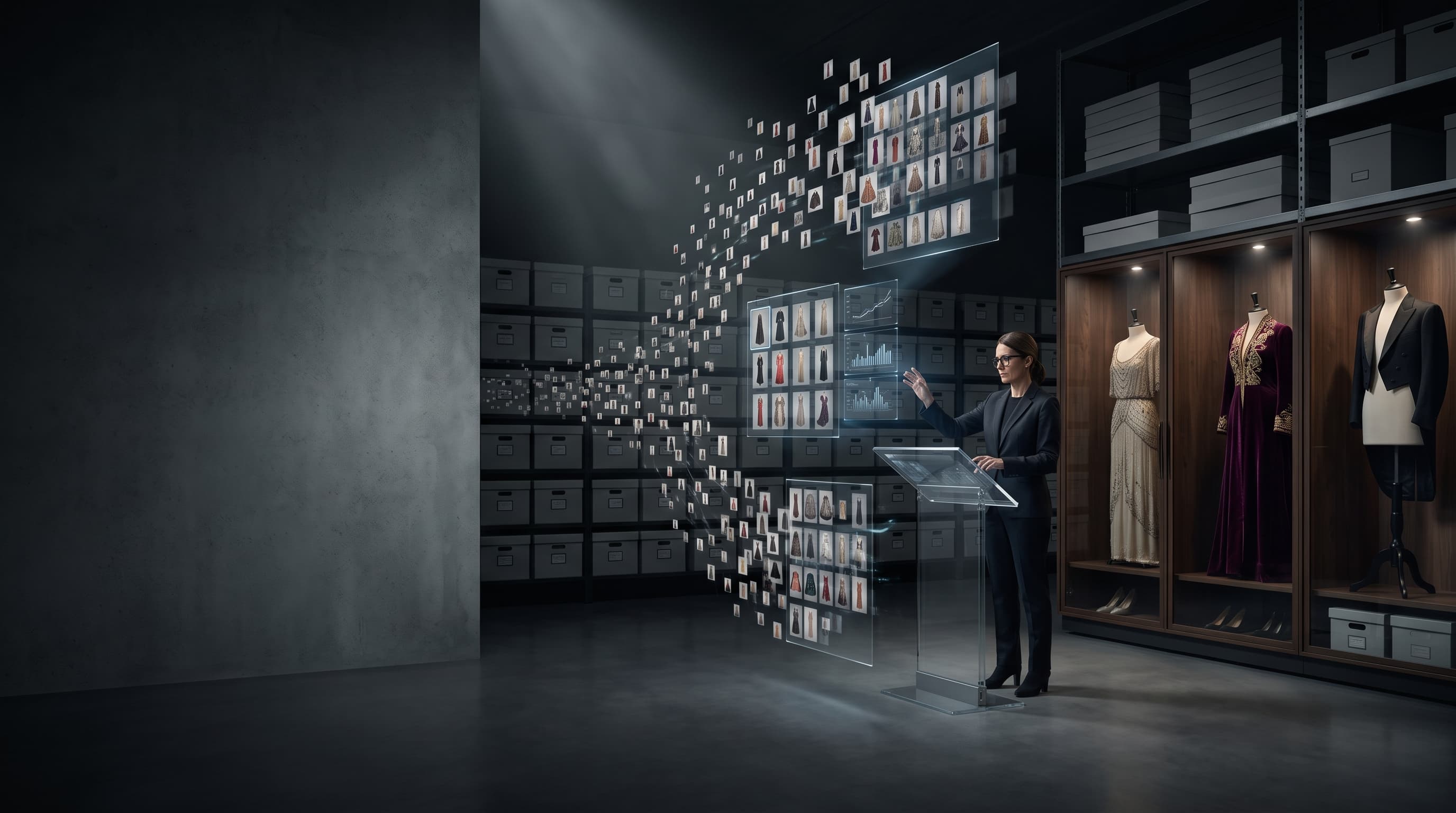A reviewer confirming couture catalogue items organized from thousands of images